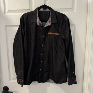 Coofandy Button Down Shirt Men's Size Large Dark Gray Black  Long Sleeve Pocket